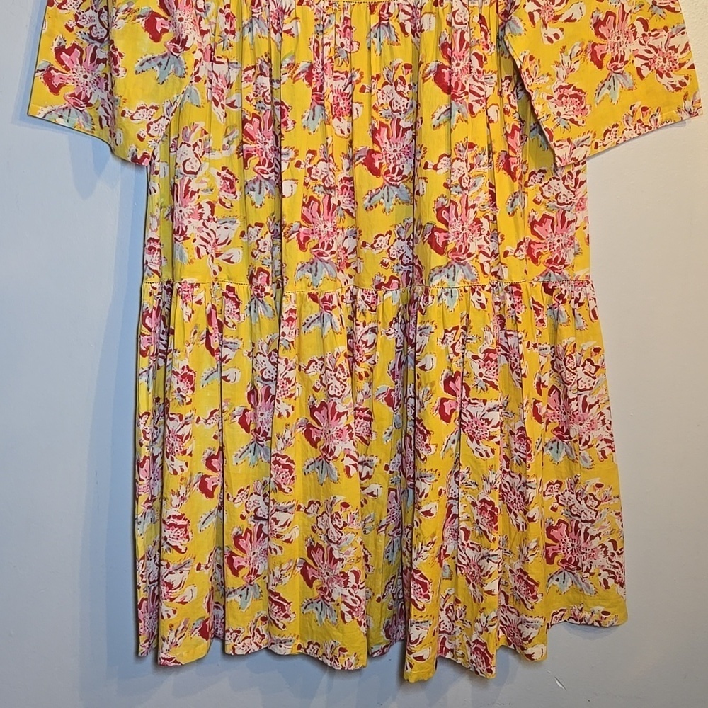 Jane Valken Cotton Floral A-Line Teired 3/4 Belled Sleeved Midi Dress NWOT - Picture 3 of 11